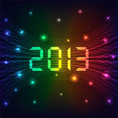 2013 Happy new year celebration background with neon lights style 2013 text. Glowing lights on dark background. Stock Photo - Budget Royalty-Free & Subscription, Code: 400-06363444