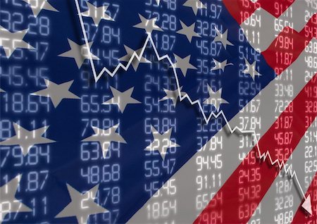 simsearch:400-04595089,k - Crisis in USA - Shares Fall Graph on United States of America Flag Photographie de stock - Aubaine LD & Abonnement, Code: 400-06363799