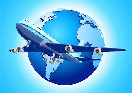 Vector illustration of an airplane with a globe Stock Photo - Budget Royalty-Free & Subscription, Code: 400-06384228