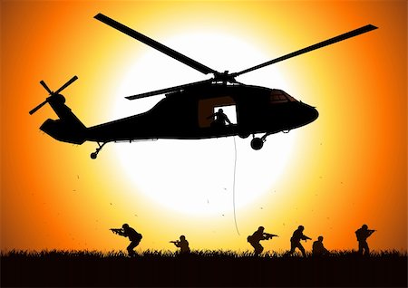 simsearch:400-06735733,k - Vector illustration of a helicopter is dropping the troops Foto de stock - Royalty-Free Super Valor e Assinatura, Número: 400-06384223