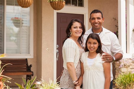 Hispanic Mother, Father and Daughter in Front of Their Home. Stock Photo - Budget Royalty-Free & Subscription, Code: 400-06384254