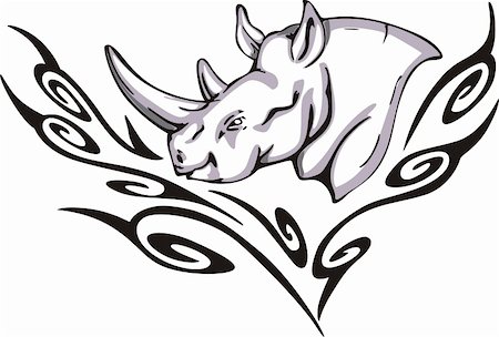 Tattoo with rhino head. Color vector illustration. Stock Photo - Budget Royalty-Free & Subscription, Code: 400-06384429