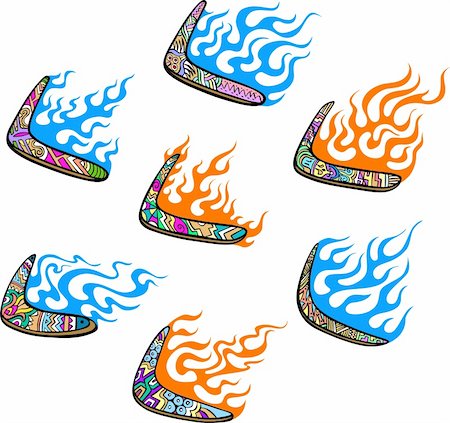 Australian Boomerangs with Flames. Set of color vector illustrations. Stock Photo - Budget Royalty-Free & Subscription, Code: 400-06384483