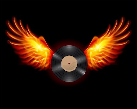 Flying Vinyl LP record, on wings of fire Stock Photo - Budget Royalty-Free & Subscription, Code: 400-06384551