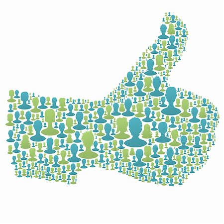 social media likes - Thumb up symbol. composed from many people silhouettes. Vector illustration, EPS10 Stock Photo - Budget Royalty-Free & Subscription, Code: 400-06384591