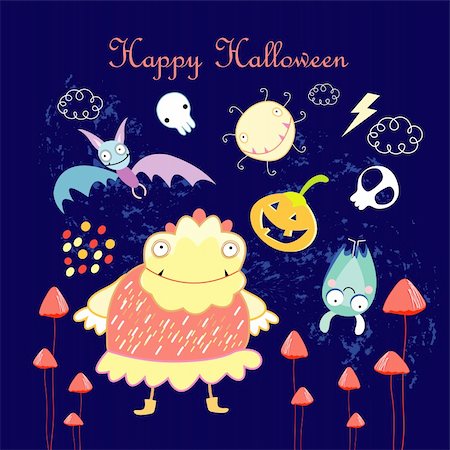 simsearch:400-06881290,k - Postkarte mit Halloween-Zeichen auf dunklem Hintergrund Stockbilder - Microstock & Abonnement, Bildnummer: 400-06384666