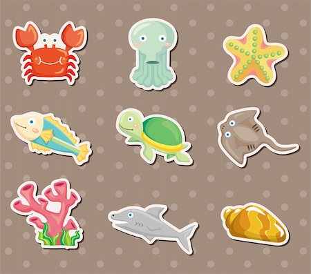 draw biology - cartoon Aquarium animal stickers Stock Photo - Budget Royalty-Free & Subscription, Code: 400-06384695