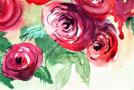 drawing of roses - Beautiful Roses flowers, Watercolor painting Stock Photo - Budget Royalty-Free & Subscription, Code: 400-06384736