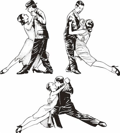 Dancing couples. Set of black and white vector illustrations. Stock Photo - Budget Royalty-Free & Subscription, Code: 400-06384748