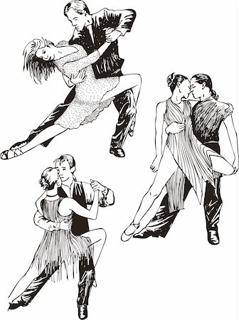 Dancing couples. Set of black and white vector illustrations. Stock Photo - Budget Royalty-Free & Subscription, Code: 400-06384749