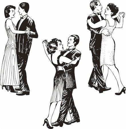 Dancing couples. Set of black and white vector illustrations. Stock Photo - Budget Royalty-Free & Subscription, Code: 400-06384751