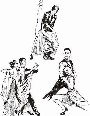 Dancing couples. Set of black and white vector illustrations. Stock Photo - Budget Royalty-Free & Subscription, Code: 400-06384752