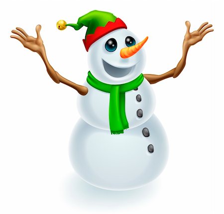 simsearch:400-07896754,k - Joyeux Noël bonhomme de neige coiffé un joli vert et rouge pixie ou elf Photographie de stock - Aubaine LD & Abonnement, Code: 400-06384851