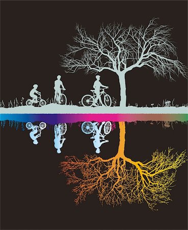 draw bike with people - illustration of the familys magical night in the wild Stock Photo - Budget Royalty-Free & Subscription, Code: 400-06385509