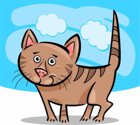 simsearch:400-06101888,k - Cartoon Illustration of Cute Brown Tabby Cat or Kitten Against Blue Sky Foto de stock - Super Valor sin royalties y Suscripción, Código: 400-06385960