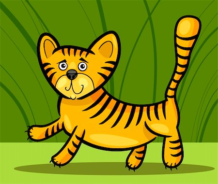 simsearch:400-08651005,k - Cartoon Humorous Illustration of Cute Little Tiger in the Jungle Stock Photo - Budget Royalty-Free & Subscription, Code: 400-06385970