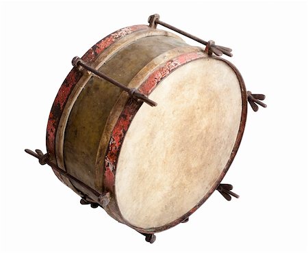 Old snare drum isolated on white background with clipping path. Stock Photo - Budget Royalty-Free & Subscription, Code: 400-06386100