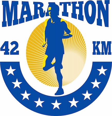 simsearch:400-08629212,k - Illustration of marathon triathlete runner running done in retro style with words marathon 42 km. Foto de stock - Super Valor sin royalties y Suscripción, Código: 400-06386278