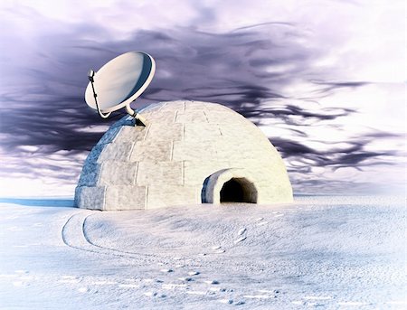 satellite dish and igloo  in winter landscape  (3d concept) Stock Photo - Budget Royalty-Free & Subscription, Code: 400-06386859