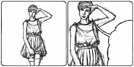 female hair style sketching - Sketch, comics style woman looking on camera, with hand near her head Stock Photo - Budget Royalty-Free & Subscription, Code: 400-06386976