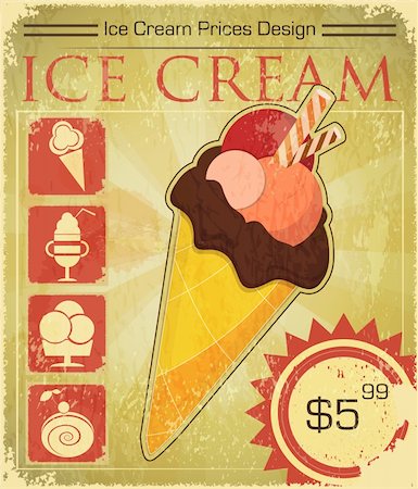 Design Ice cream price in Retro style  - vector illustration Foto de stock - Super Valor sin royalties y Suscripción, Código: 400-06387295