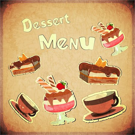 food menu board - Vintage Cover Cafe or Confectionery Dessert Menu on Retro background - vector illustration Stock Photo - Budget Royalty-Free & Subscription, Code: 400-06387308