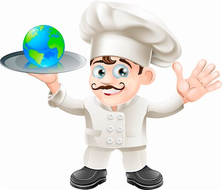 fine food - Illustration of a chef with a globe. Could be related to world food or success: having the world on plate Stock Photo - Budget Royalty-Free & Subscription, Code: 400-06387949