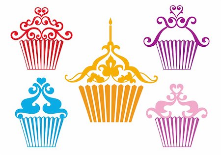 set of stylized cupcakes designs, vector illustration Stock Photo - Budget Royalty-Free & Subscription, Code: 400-06388013