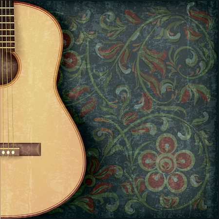 abstract grunge music background with guitar and floral ornament Stock Photo - Budget Royalty-Free & Subscription, Code: 400-06388024