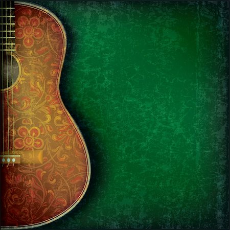 grunge music green background with guitar and floral ornament Stock Photo - Budget Royalty-Free & Subscription, Code: 400-06388026