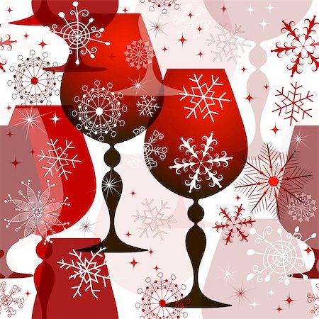 Christmas translucent seamless pattern with red wine glasses and filigree snowflakes. (vector EPS 10) Foto de stock - Super Valor sin royalties y Suscripción, Código: 400-06388260