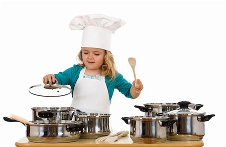 simsearch:400-04114221,k - Child playing with cooking bowls and chef hat - isolated Stock Photo - Budget Royalty-Free & Subscription, Code: 400-06388300