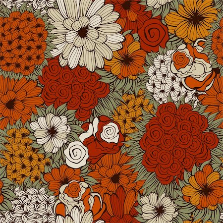 pictures of orange daisy flowers - vector seamless pattern with funky flowers, fully editable eps 8 file Foto de stock - Super Valor sin royalties y Suscripción, Código: 400-06388728