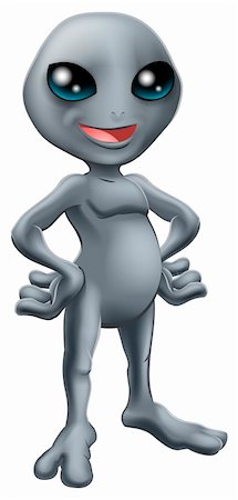 extraterrestre - Debout heureux sympathique mascotte d'alien gris dessin animé avec ses mains sur ses hanches Photographie de stock - Aubaine LD & Abonnement, Code: 400-06389279