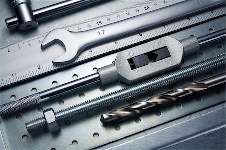Metal work tools, steel parts. Stock Photo - Budget Royalty-Free & Subscription, Code: 400-06389830