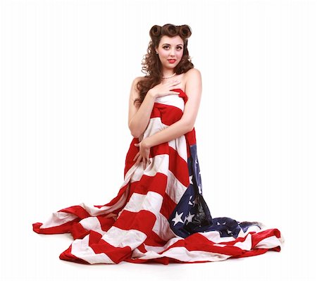 Pin Up Style Girl in Studio With American Flag Stock Photo - Budget Royalty-Free & Subscription, Code: 400-06389911