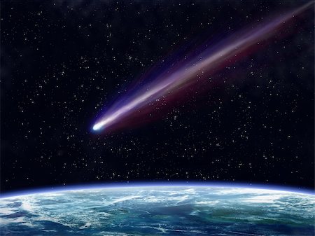 Illustration of a comet flying through space close to the earth Fotografie stock - Microstock e Abbonamento, Codice: 400-06394123