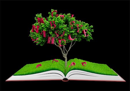 saracin (artist) - Tree growing from a book. Fruits - letter Foto de stock - Super Valor sin royalties y Suscripción, Código: 400-06394296