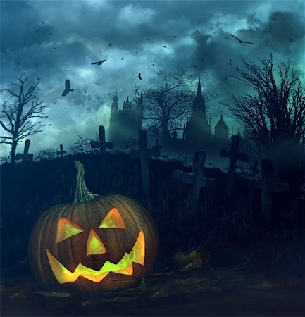 sandralise (artist) - Halloween pumpkin in a spooky graveyard Foto de stock - Super Valor sin royalties y Suscripción, Código: 400-06394301