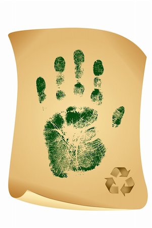 Green handprint on vintage paper isolated on white background Stock Photo - Budget Royalty-Free & Subscription, Code: 400-06394485