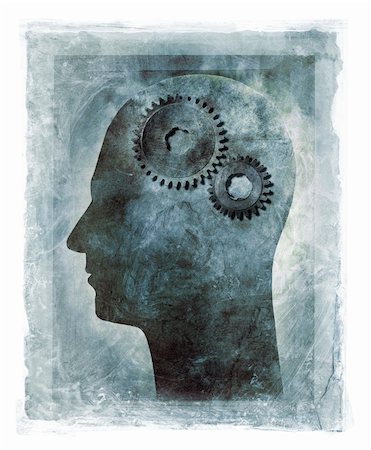 psychological - Grunge illustration of a human head with cog gears as the brain. Stock Photo - Budget Royalty-Free & Subscription, Code: 400-06394575