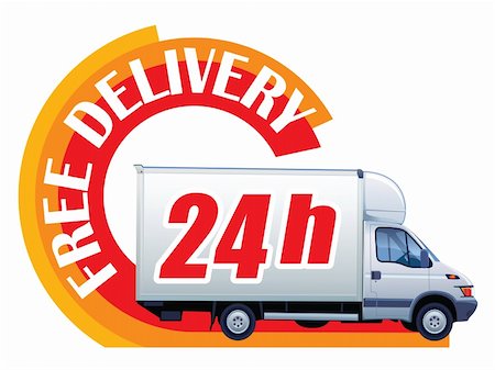 simsearch:400-04217518,k - White delivery truck in a sign free delivery Foto de stock - Royalty-Free Super Valor e Assinatura, Número: 400-06394727