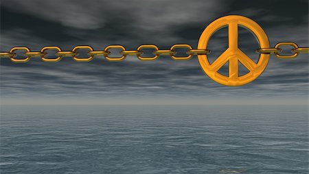 simsearch:400-06419591,k - chain with metal peace symbol over dark water  - 3d illustration Stock Photo - Budget Royalty-Free & Subscription, Code: 400-06394754