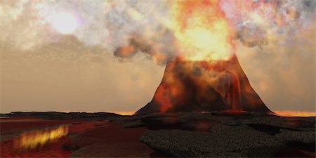 Red hot lava rolls out of the mouth of an erupting volcano full of fire and brimstone. Foto de stock - Super Valor sin royalties y Suscripción, Código: 400-06394965