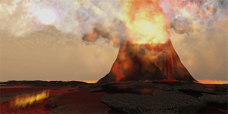 Red hot lava rolls out of the mouth of an erupting volcano full of fire and brimstone. Stock Photo - Budget Royalty-Free & Subscription, Code: 400-06394965