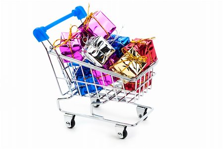 colorful gift boxes in steel shopping cart Stock Photo - Budget Royalty-Free & Subscription, Code: 400-06395266