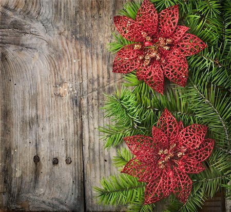Christmas decoration on wooden plank Stock Photo - Budget Royalty-Free & Subscription, Code: 400-06395317