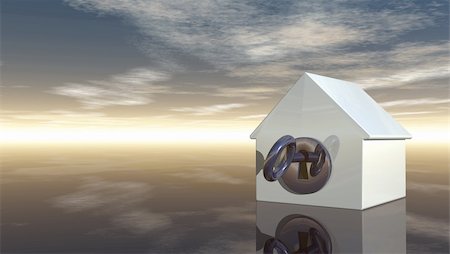 simsearch:400-04291722,k - house model with keyhole and key under cloudy sky - 3d illustration Stock Photo - Budget Royalty-Free & Subscription, Code: 400-06395983