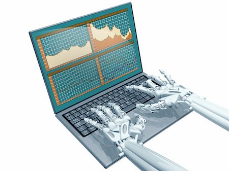 Illustration of a robot trader on a laptop Stock Photo - Budget Royalty-Free & Subscription, Code: 400-06395991