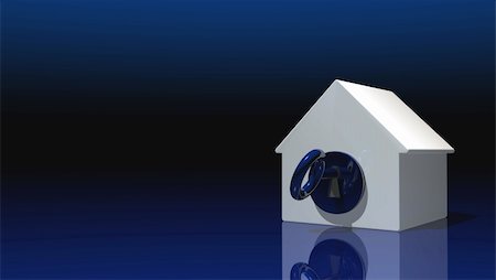 simsearch:400-04291722,k - house model with keyhole and key on dark blue background - 3d illustration Stock Photo - Budget Royalty-Free & Subscription, Code: 400-06396019